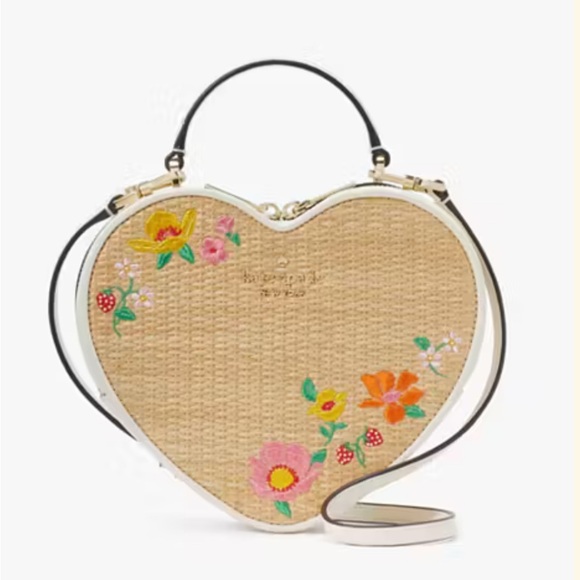 Kate Spade Love Shack Rattan Heart Crossbody ~ Woven Straw Floral Embroidery - Picture 5 of 9